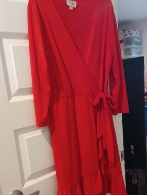 Beige by eci Red Midi Wrap Dress